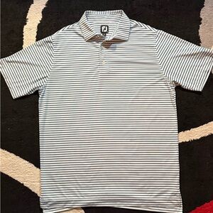 FootJoy Polo Shirt Mens Large Blue White Stripe Golf Performance Stretch Logo